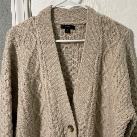 J. Crew Taupe Oversized Merino Wool Blend Cable Knit Cardigan Size Small - Picture 3 of 8